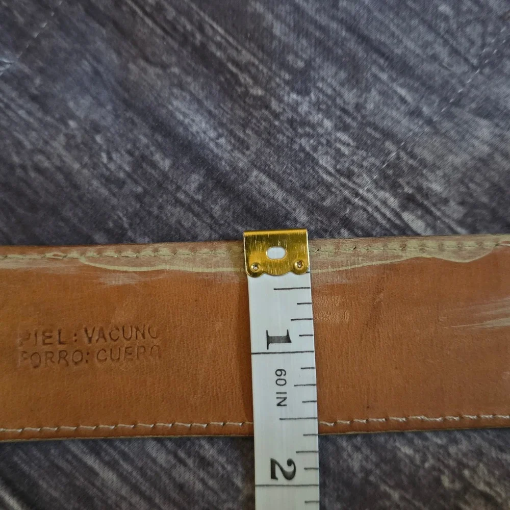 Mexico Flag Western Belt Tan Ostrich Embossed Leather Gold Silver Buckle